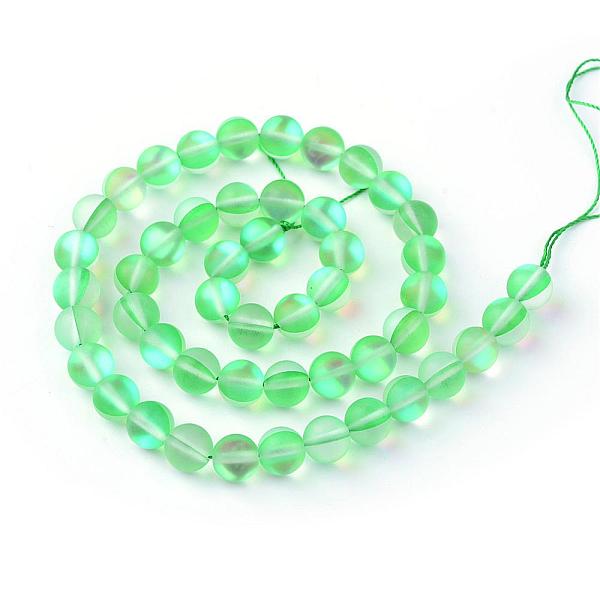 

PandaHall Synthetic Moonstone Beads Strands, Holographic Beads, Dyed, Frosted, Round, Medium Spring Green, 6mm, Hole: 1mm, about...