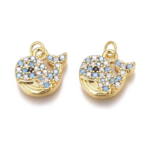 

PandaHall Brass Micro Pave Clear & Sky Blue Cubic Zirconia Charms, with Jump Rings, Long-Lasting Plated, Whale Shape, Real 18K Gold Plated..., Multicolor