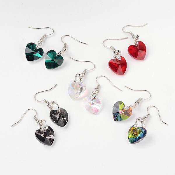 

PandaHall Heart Glass Dangle Earrings, with Silver Plated Iron Beads & Platinum Tone Brass Findings, Mixed Color, 36mm, Pin: 0.8mm Glass..., Multicolor