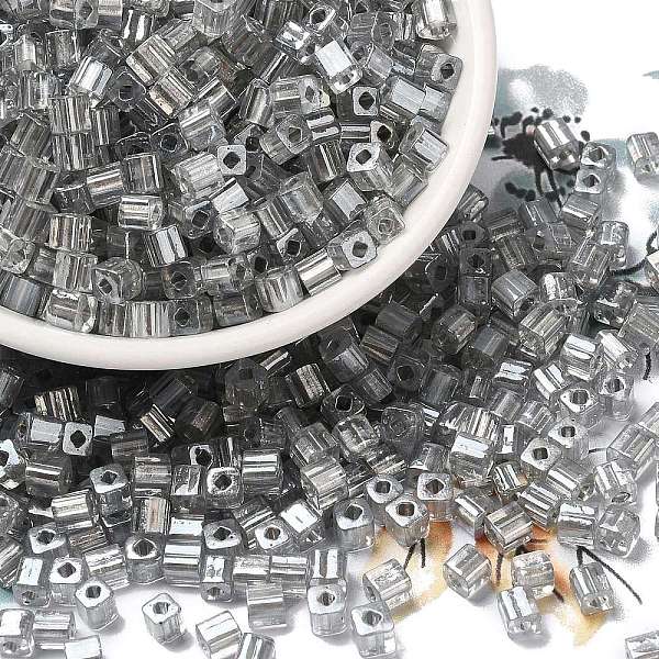 

PandaHall Glass Seed Beads, Transparent Lustered Glass, Square Hole, Square, Gray, 4x4x4mm, Hole: 1.2mm, 5000pcs/pound Glass Square Gray