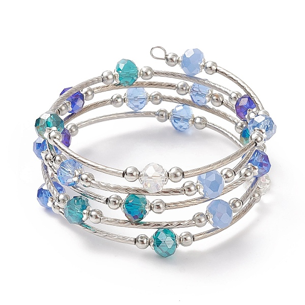 

PandaHall Glass Beads Five Loops Wrap Bracelets, Brass Bead Bracelet for Women, Cornflower Blue, Inner Diameter: 2 inch(5cm) Glass