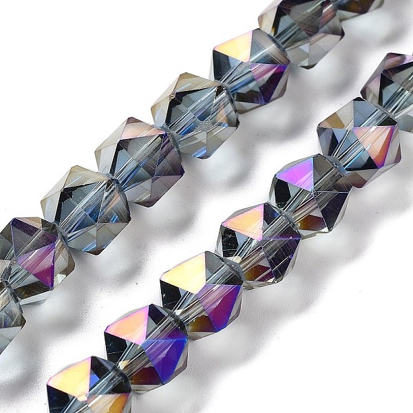 

PandaHall Electroplate Glass Beads Strands, Full Rainbow Plated, Polygon, Slate Gray, 9x9x9mm, Hole: 1.4mm, about 60pcs/strand, 22.44''...
