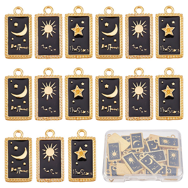 

PandaHall SUNNYCLUE 1 Box 30Pcs Star and Moon Charms Gold Plated Tarot Card Style Enamel Star Charms Rectangle Black Space Charms for...