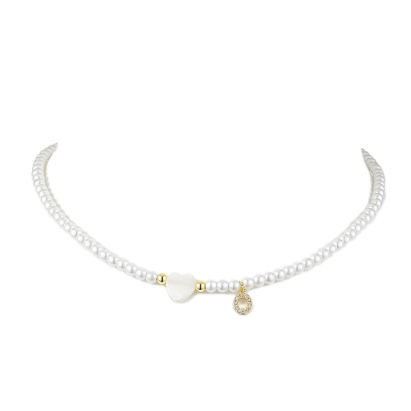 

PandaHall Brass Micro Pave Grade AAA Cubic Zirconia Letter Pendant Necklaces, Heart & Round Baking Painted Pearlized Glass Pearl Beaded..., White