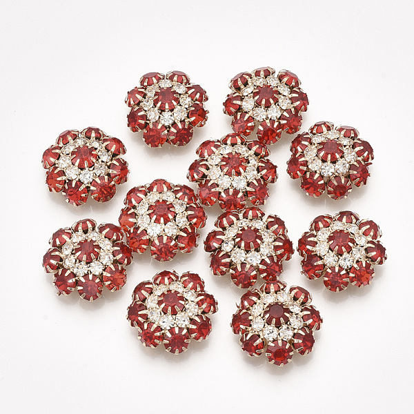 

PandaHall Brass Rhinestone Shank Buttons, 1-Hole, Flower, Light Gold, Light Siam, 24x24x10mm, Hole: 2mm Brass Flower Red