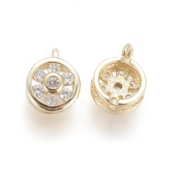 

PandaHall Brass Micro Pave Cubic Zirconia Charms, Flat Round with Flower, Clear, Golden, 9x7x4mm, Hole: 0.8mm Brass+Cubic Zirconia Flat...