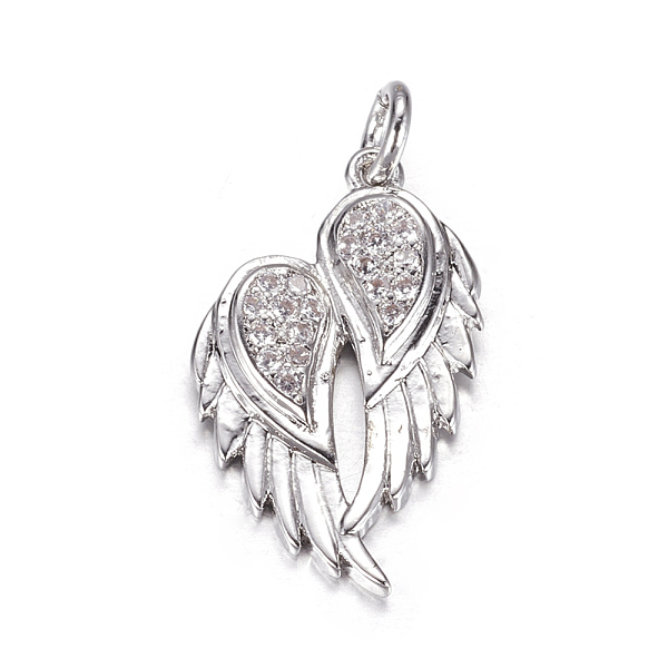

PandaHall Brass Micro Pave Cubic Zirconia Pendants, Wing, Platinum, 22x13x3mm, Hole: 3mm Brass+Cubic Zirconia Wing