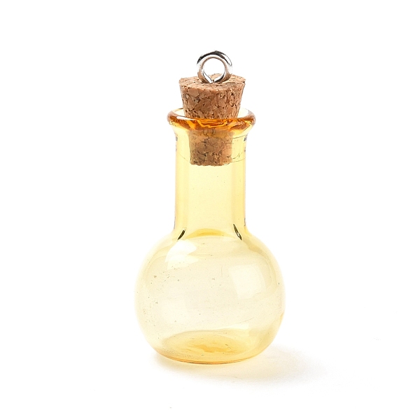 

PandaHall Glass Pendants, with Wood Bottle Stopper and Platinum Alloy Loops, Bulb Shaped, Gold, 34x18mm, Hole: 2mm Alloy+Glass Bottle Gold
