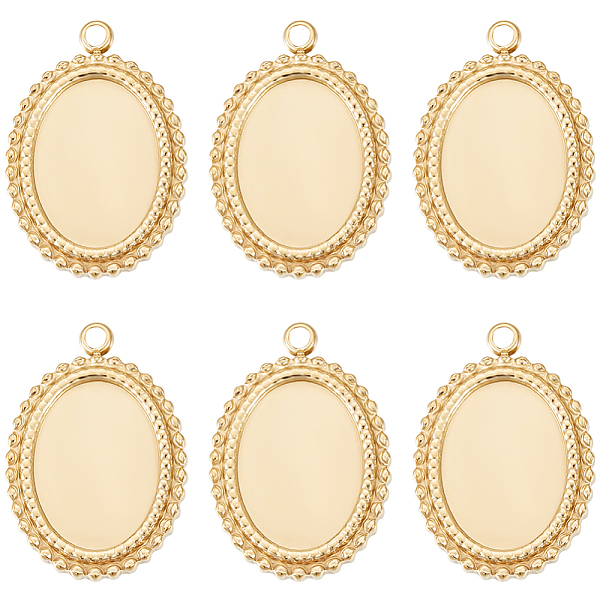 

PandaHall Beebeecraft 6Pcs 304 Stainless Steel Pendant Cabochon Settings, with Jump Rings, Oval, Real 14K Gold Plated, Tray: 14x10mm...