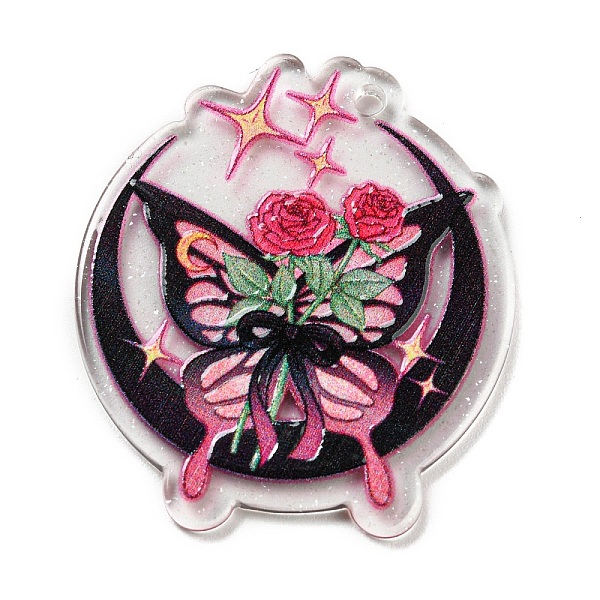 

PandaHall Acrylic Pendant, Buttfly with Flower Charm, Black, 36.5x32.5x2mm, Hole: 1.8mm Acrylic Moon Black