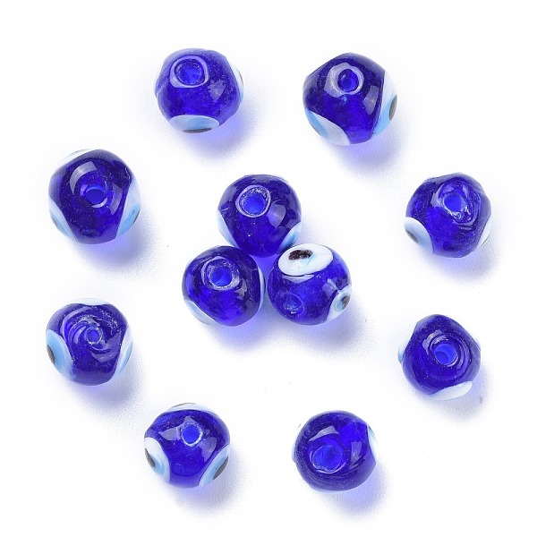 

PandaHall Handmade Lampwork Beads, Evil Eye, Round, Blue, about 10mm in diameter, hole: 1mm Lampwork Evil Eye Blue