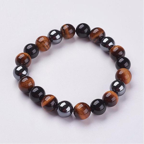 

PandaHall Natural Tiger Eye & Obsidian Beads Stretch Bracelets, with Non-Magnetic Synthetic Hematite Beads, 2-1/8 inch(55mm) Tiger Eye..., Multicolor