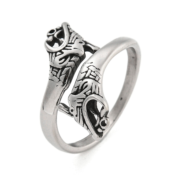 

PandaHall 304 Stainless Steel Ring, Open Rings, Dragon, Antique Silver, Inner Diameter: 19mm 304 Stainless Steel Dragon