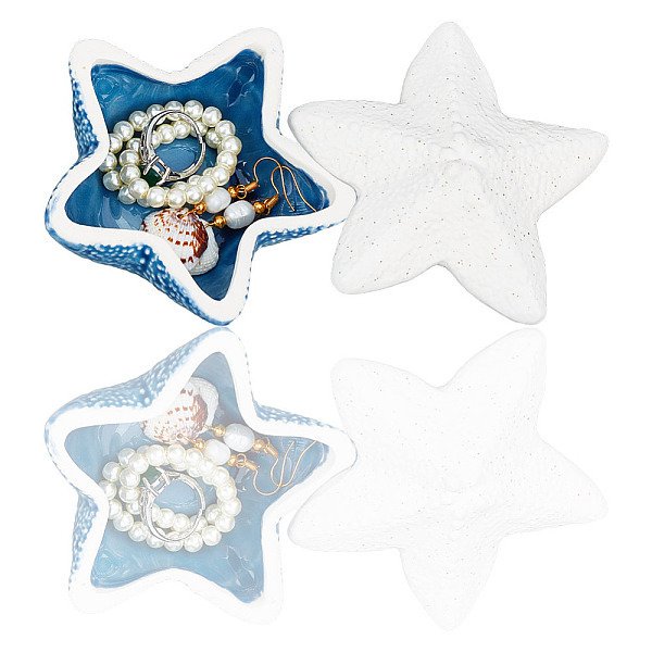 

PandaHall 1 Pc Starfish Jewelry Dish Tray with Lid, Blue Ceramic Ring Dish Key Holder Beach Decor Bowl Key Bowl for Entryway Table Key Tray..., White