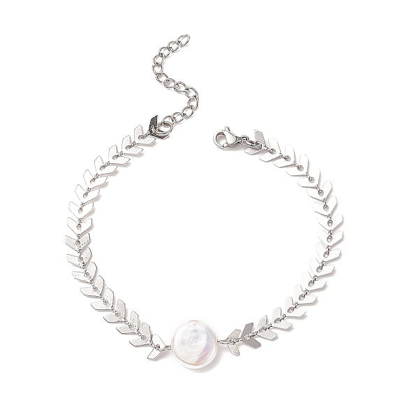 Bracelet à Maillons En Perles Naturelles Avec 304 Chaines épis En Acier Inoxydable Pour Femme