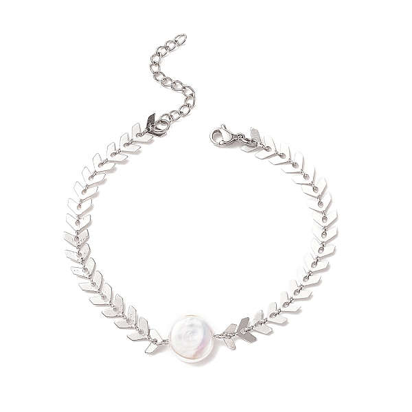 

PandaHall Natural Pearl Link Bracelet with 304 Stainless Steel Cobs Chains for Women, Stainless Steel Color, 7-1/8 inch(18.2cm) Pearl