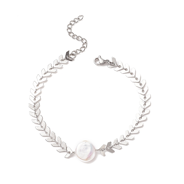 Natural Pearl Link Bracelet With 304 Stainless Steel Cobs Chains For Women