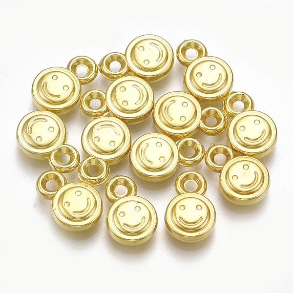 

PandaHall CCB Plastic Charms, Flat Round with Smiling Face, Golden, 13x8.5x3.5mm, Hole: 1.8mm, about 2000pcs/500g Plastic Flat Round
