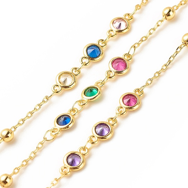 

PandaHall Cubic Zirconia Flat Round Link Chain, with Brass Cable Chains, Long-Lasting Plated, Soldered, with Spool, Colorful, 10x5x2mm...