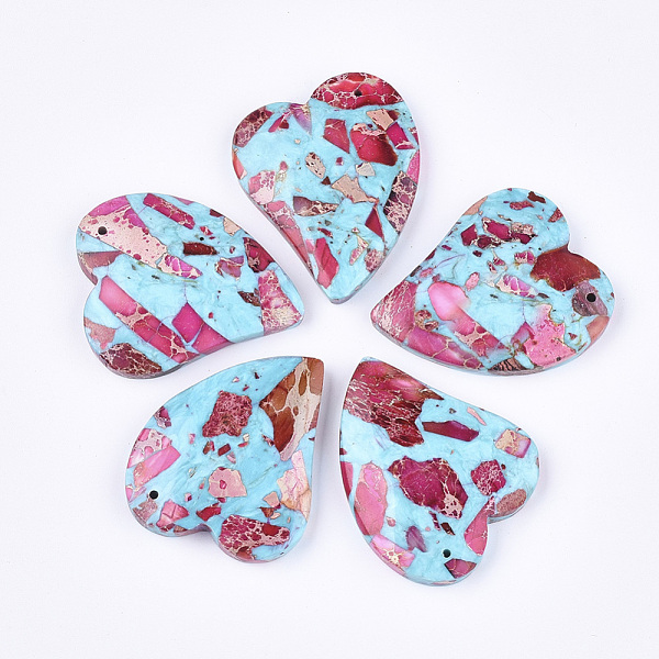 

PandaHall Assembled Synthetic Imperial Jasper and Turquoise Pendants, Dyed, Heart, Deep Pink, 39.5x35x6.5mm, Hole: 1.4mm Imperial Jasper...