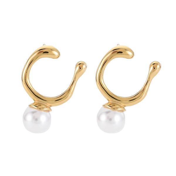 

PandaHall 304 Stainless Steel U-shape Stud Earrings with ABS Platic Pearl for Women, Golden, 30x20mm, Pin: 0.7mm Plastic Ring