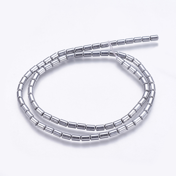 

PandaHall Electroplate Non-magnetic Synthetic Hematite Bead Strands, Smooth Surface, Column, Platinum Plated, 4x2mm, Hole: 1mm, about...
