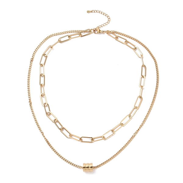 

PandaHall Vacuum Plating 304 Stainless Steel Double Chains Multi Layered Necklace with Column Beaded for Women, Golden, 16.34 inch(41.5cm)...