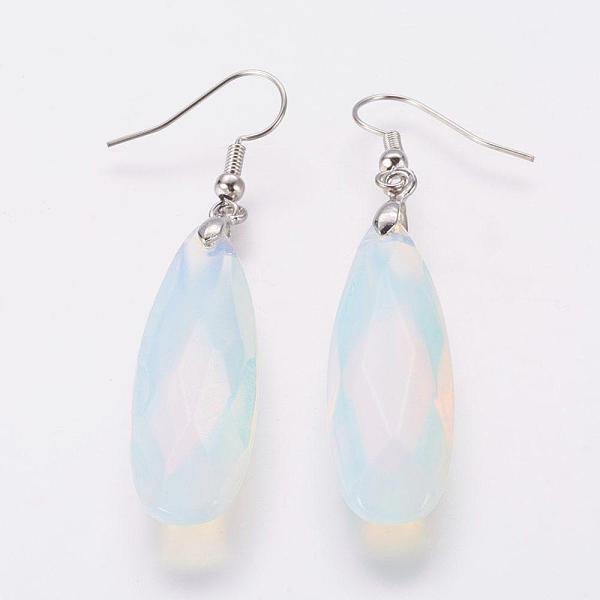 

PandaHall Opalite Dangle Earrings, with Brass Findings, Oval, Faceted, 62mm,Pin: 0.5mm Opalite