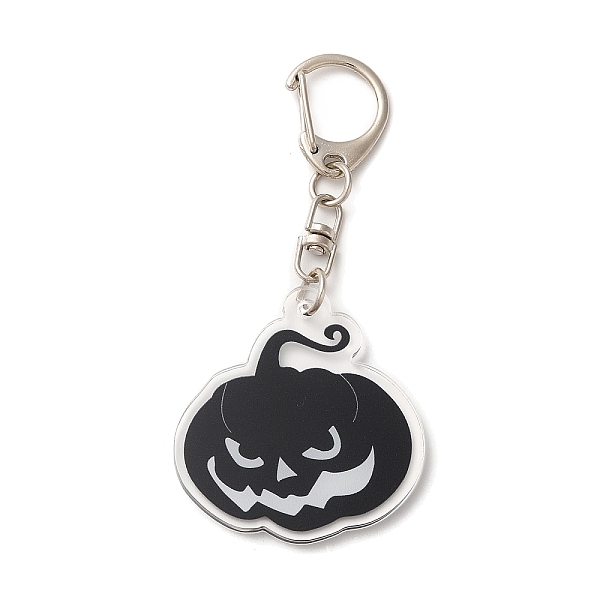 

PandaHall Halloween Acrylic Pendant Keychain, with Iron Keychain Clasp Findings, Pumpkin, 8.6cm Acrylic Pumpkin Black