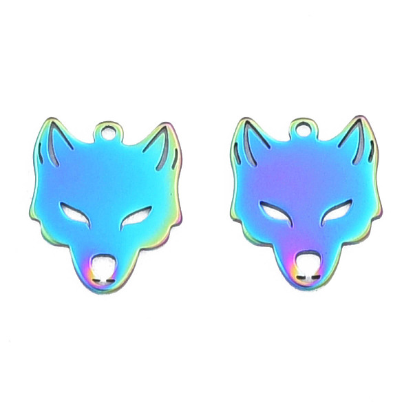 

PandaHall Ion Plating(IP) 201 Stainless Steel Charms, Halloween Style, Fox, Rainbow Color, 15x12.5x1mm, Hole: 1.2mm 201 Stainless Steel Fox