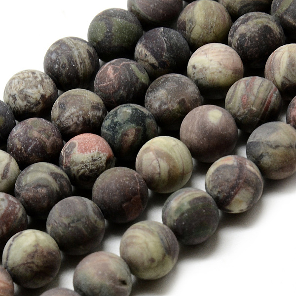 

PandaHall Natural Ocean Jasper Bead Strands, Frosted Style, Round, 8~8.5mm, Hole: 1mm, about 47pcs/strand, 15.5 inch Ocean Jasper Round