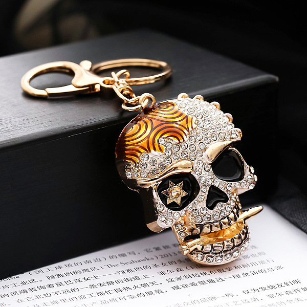 

PandaHall Alloy Rhinestone Pendant Keychain, with Alloy Key Rings and Lobster Claw Clasps, Long-Lasting Plated, Skull, Goldenrod, Pendant..., Gold