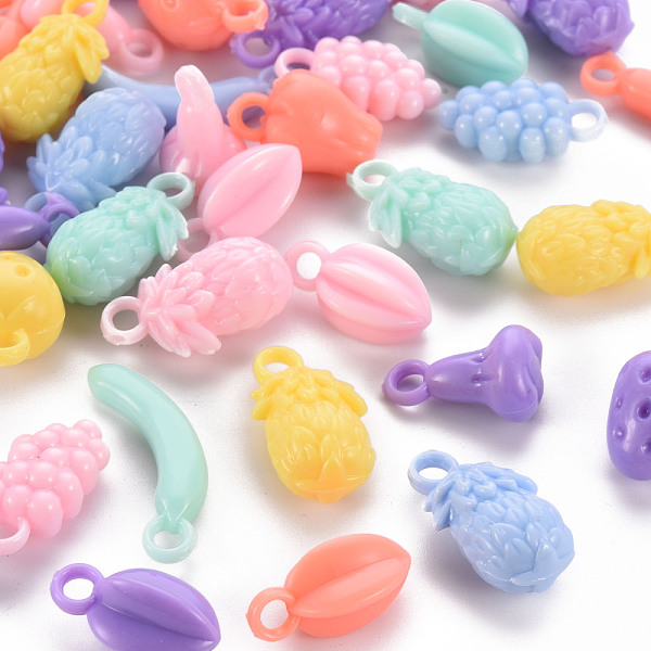 

PandaHall Opaque Acrylic Beads, Fruits, Mixed Color, 19~30x8~16x5~11mm, Hole: 3mm, about 459pcs/500g Acrylic Fruit Multicolor