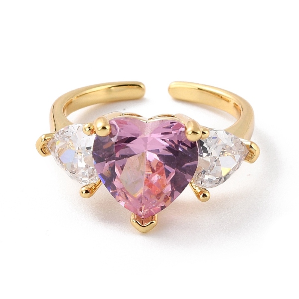

PandaHall Sparkling Heart Cubic Zirconia Cuff Ring for Valentine's Day, Real 18K Gold Plated Open Ring, Cadmium Free & Lead Free, Pink, US...