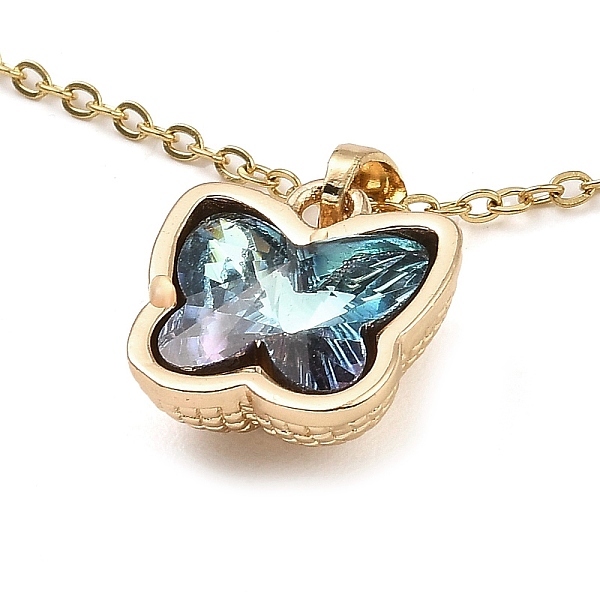 

PandaHall Butterfly Glass Pendant Necklaces, with Light Gold Brass Cable Chains, Pale Turquoise, 16.22 inch(41.2cm) Brass Butterfly