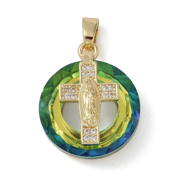 

PandaHall Brass Micro Pave Cubic Zirconia with Glass Pendents, Long-Lasting Plated, Cross, Green, 25x20x10mm, Hole: 6x3mm Brass+Cubic...