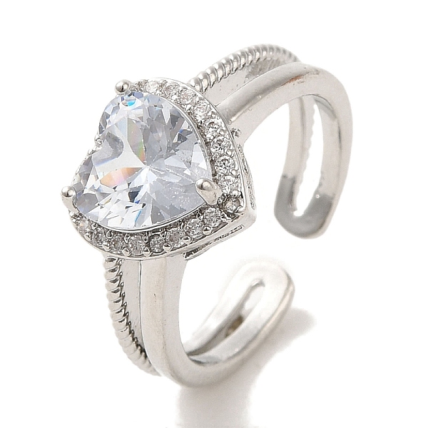

PandaHall Brass Micro Pave Cubic Zirconia Rings for Women, Long-Lasting Plated, Heart, Platinum, Adjustable Brass+Cubic Zirconia Heart