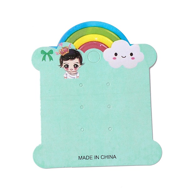 PandaHall Paper Jewelry Earring Display Cards, Bone with Girl and Rainbow Pattern, Light Blue, 10x8.5x0.03cm, Hole: 1.4~8mm Paper Rainbow