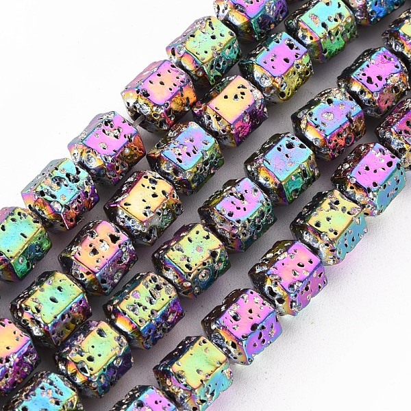 

PandaHall Electroplated Natural Lava Rock Beads Strands, Hexagon, Bumpy, Colorful, 8x7x6.5mm, Hole: 1.2mm, about 50pcs/strand, 15.55 inch...