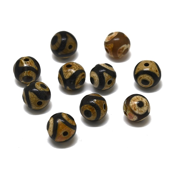 

PandaHall Tibetan Style dZi Beads, Natural Agate Beads, Dyed, Round, 3-Eye, 9.5~10.5mm, Hole: 1.4~1.6mm Tibetan Agate Round