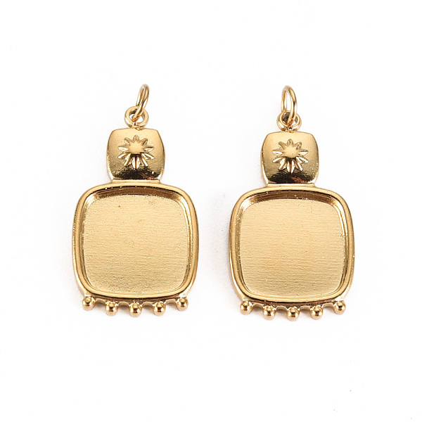 

PandaHall 304 Stainless Steel Pendant Cabochon Settings, with Jump Rings, Square, Real 14K Gold Plated, Tray: 10x10mm, 21x12x2mm, Jump Ring...