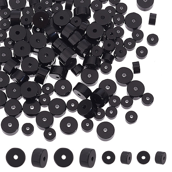 

PandaHall ARRICRAFT 143Pcs 2 Sizes Natural Black Onyx(Dyed & Heated) Beads, Heishi Beads, Flat Round/Disc, 4~6x2.5~3mm, Hole: 0.7~1mm Black...