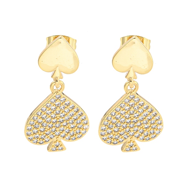 

PandaHall Spades Brass Pave Clear Cubic Zirconia Dangle Earrings, Real 16K Gold Plated, 30x15mm Brass Others Clear