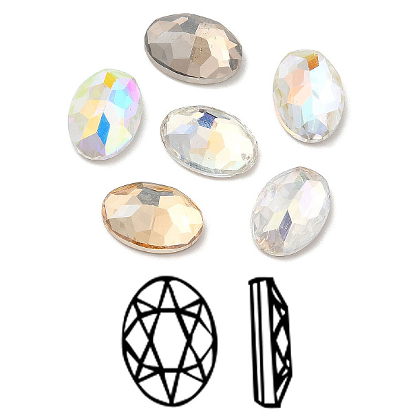 

PandaHall K9 Glass Rhinestone Cabochons, Flat Back & Back Plated, Faceted, Oval, Mixed Color, 10x7x3.5mm Glass Rhinestone Oval Multicolor