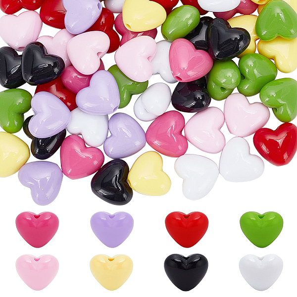

PandaHall 64Pcs 8 Colors Opaque Acrylic Beads, Heart, Mixed Color, 16x19x11mm, Hole: 3mm, 8pcs/color Acrylic Heart Multicolor