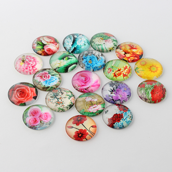 Blumen Bedrucktes Glas Klebstein Cabochons