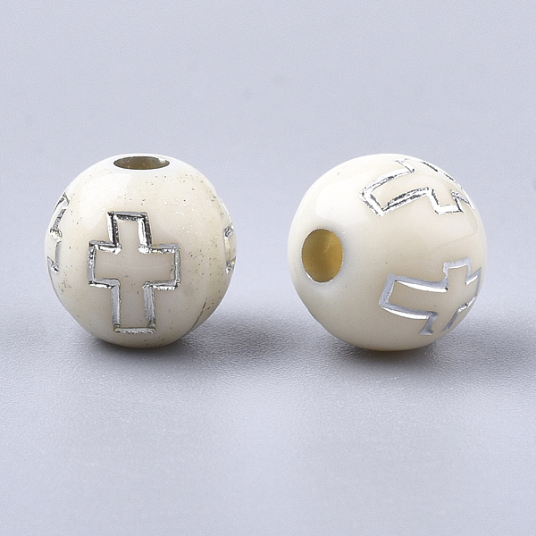 

PandaHall Plating Acrylic Beads, Silver Metal Enlaced, Round with Cross, Beige, 8mm, Hole: 2mm, about 1800pcs/500g Acrylic Round Yellow