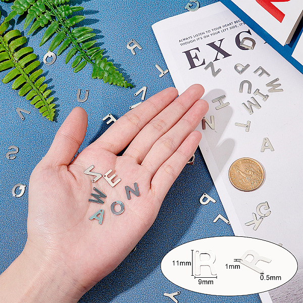 

PandaHall 52pcs Letter A-Z Pendent Stainless Steel Letter Charms Metal Alphabet Charms for Bracelet Necklace Crafts Making, Stainless Steel...