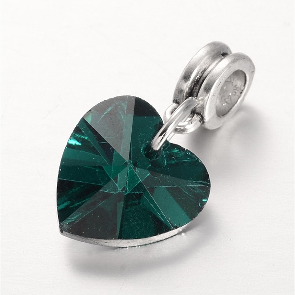 

PandaHall Large Hole Alloy European Dangle Charms, with Electroplated Glass Heart Pendants, Antique Silver, Dark Green, 25mm, Hole: 5mm...