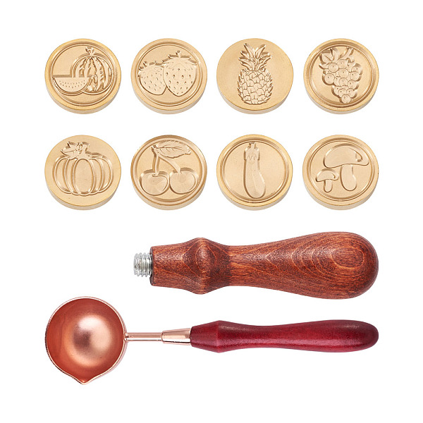 

PandaHall DIY Scrapbook Kits, Including Brass Wax Sealing Stamp Head, Beech Wood Handle and Alloy Wax Sticks Melting Spoon, Fruit Pattern...